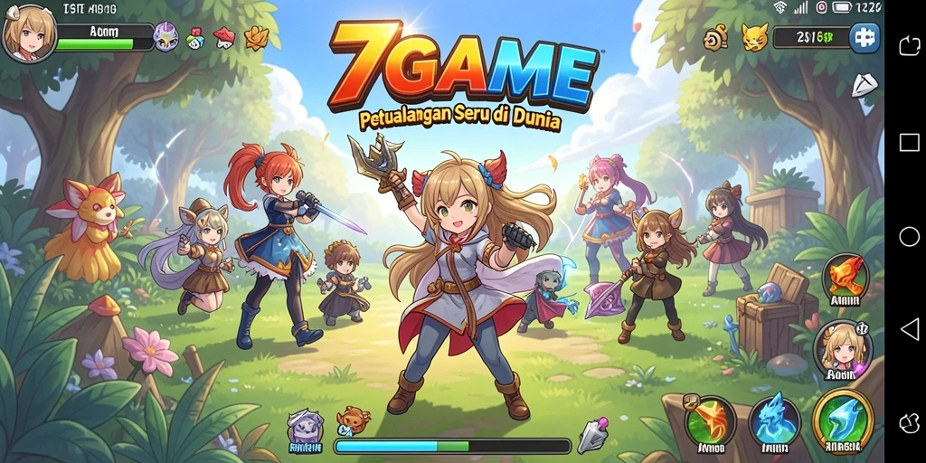 Tangkapan layar gameplay 7GAME yang menampilkan aksi karakter anime.