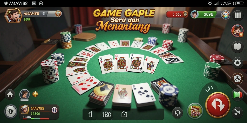 Screenshot AMAVI88 menampilkan suasana permainan Gaple yang seru.