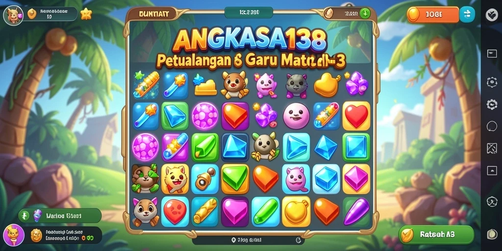 Tampilan gameplay seru di ANGKASA138 dengan pencocokan permata yang menantang.