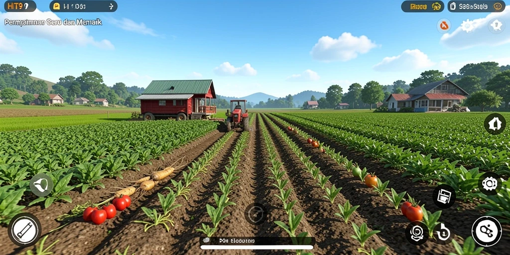 Screenshot utama HIT9 menampilkan gameplay pertanian yang seru dan interaktif.