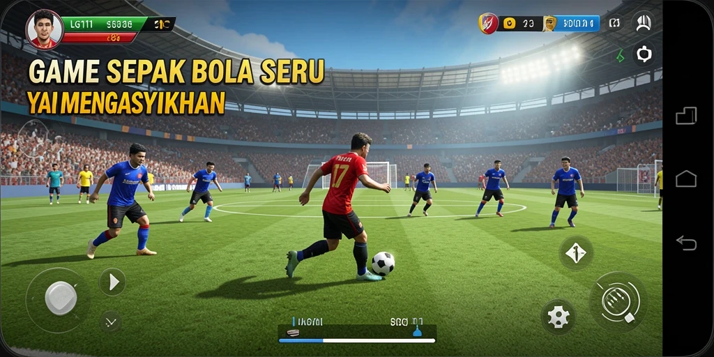 Tampilan gameplay seru di lapangan sepak bola yang realistis.
