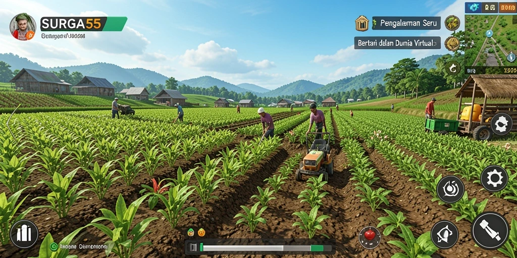 Gameplay seru SURGA55 menampilkan aktivitas bertani yang menyenangkan.