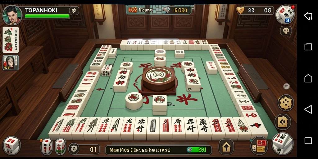 Tampilan gameplay menawan dari TOPANHOKI dengan aksi mencocokkan ubin Mahjong.