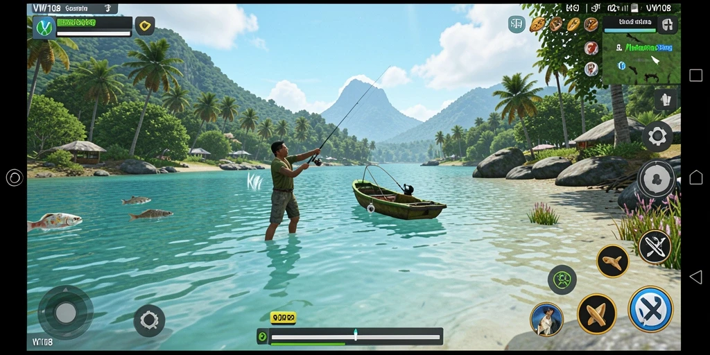 Tampilan gameplay menarik dalam <strong>VW108</strong> saat memancing ikan besar.