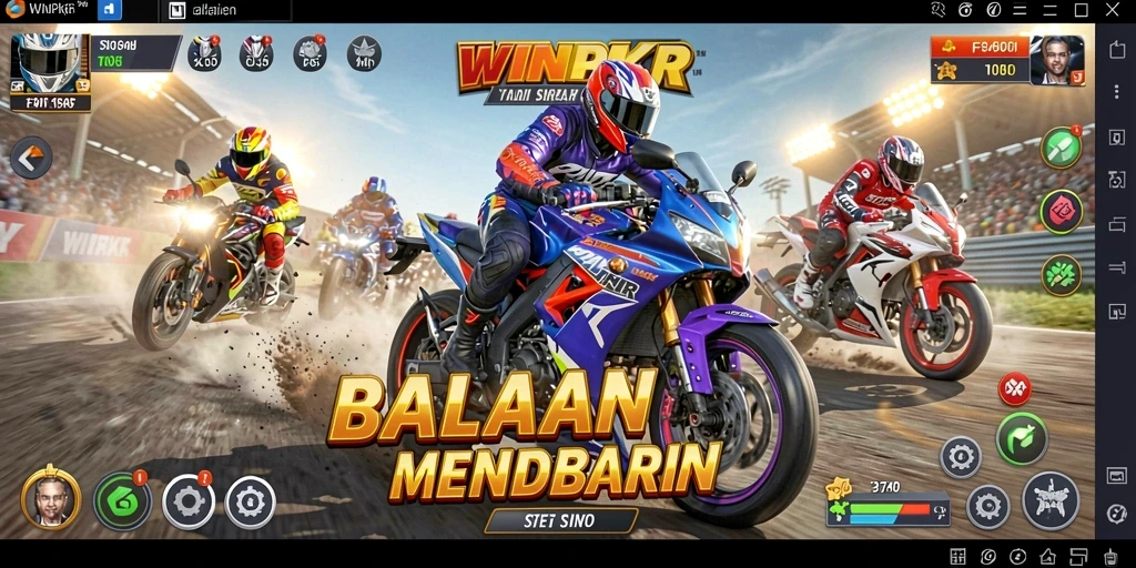 Tampilan gameplay seru di WINPKR dengan balapan motor yang menegangkan.